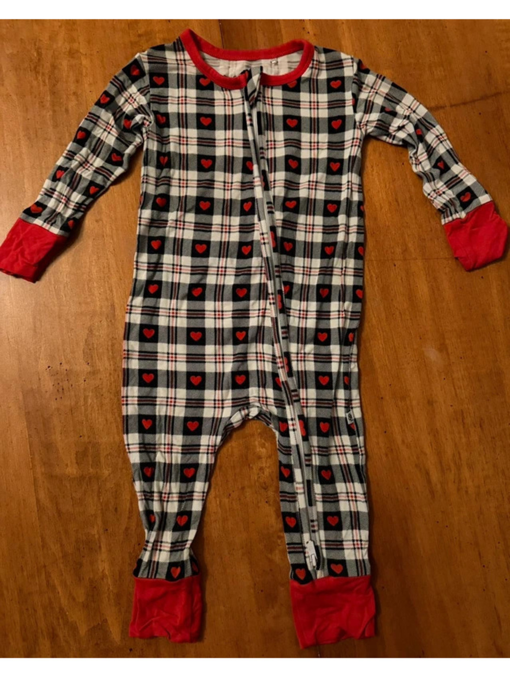 Little Bum Bums Bamboo Zippie 12-18M Plaid Hearts